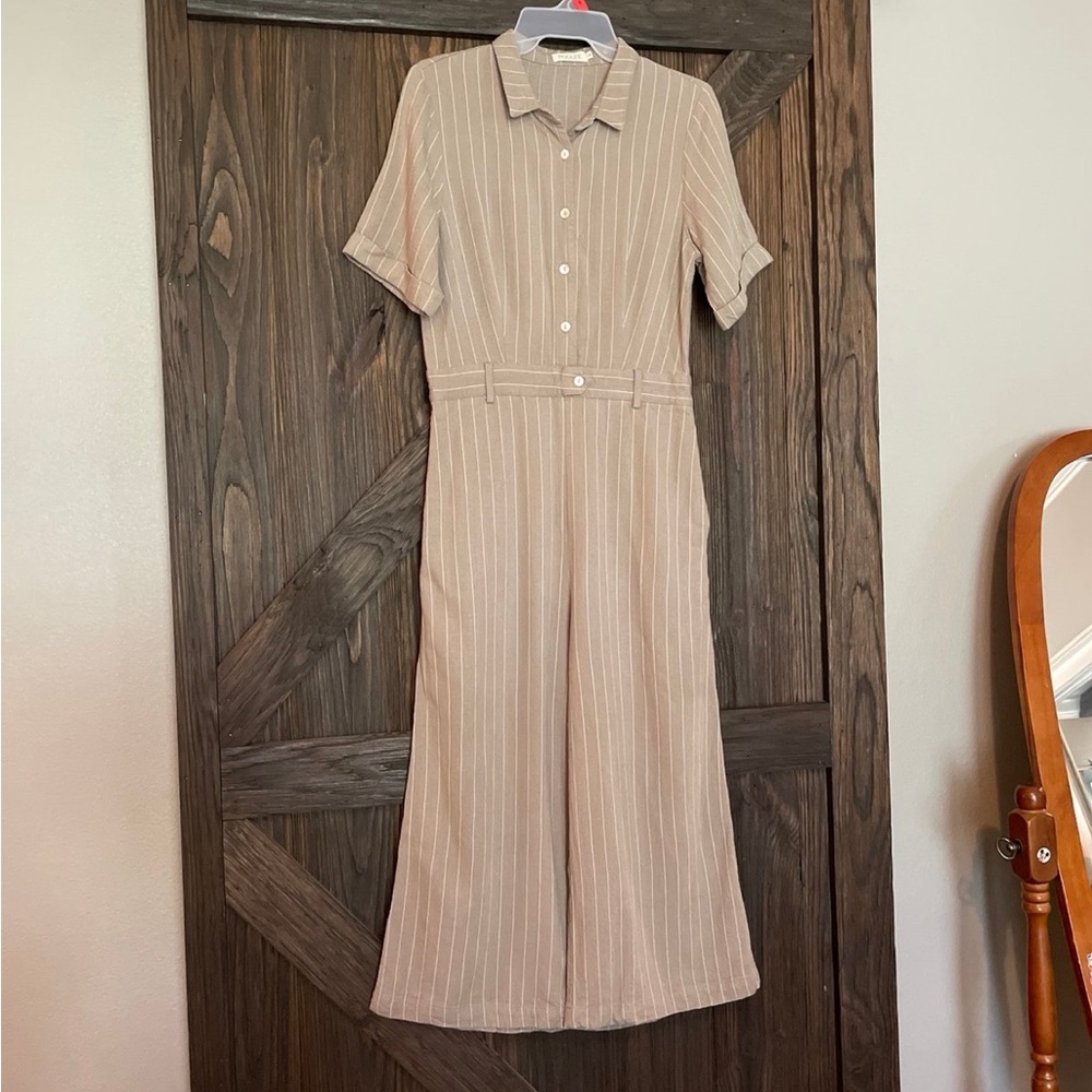 Roolee Tan Striped Jumpsuit Size Small